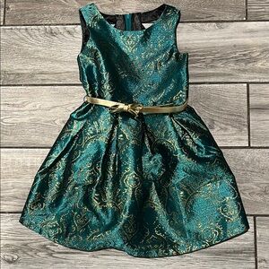 Elegant Green and Gold Kids Dress